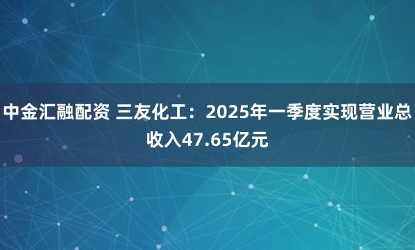 中金汇融配资 三友化工：2025年一季度实现营业总收入47.65亿元
