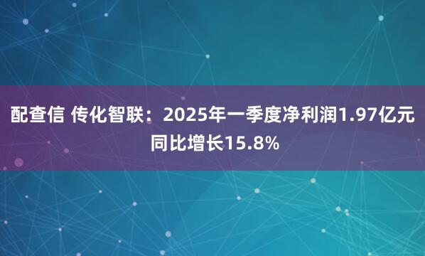 配查信 传化智联：2025年一季度净利润1.97亿元 同比增长15.8%